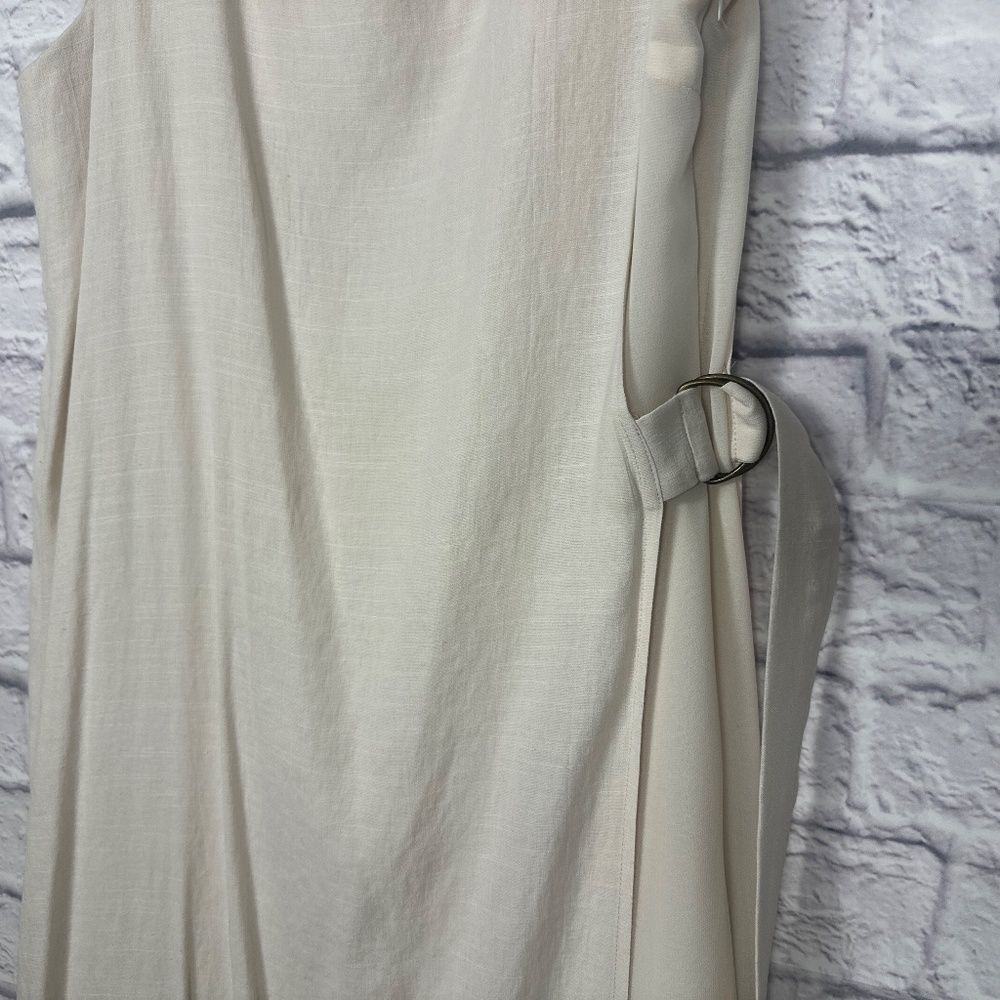 Doe & Rae Ivory Midi Dress‎ Sleeveless Sheer Hem Minimalist Shift Small - Picture 5 of 15